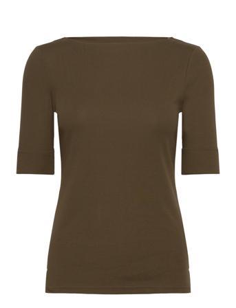 Stretch Cotton Boatneck Tee Tops T-shirts & Tops Short-sleeved Green Lauren Ralph Lauren