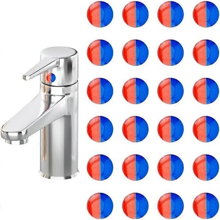 24 st Varmt och Kallt Vatten Dekaler Självhäftande Varmt och Kallt Vatten Etikett Epoxiharts Kranöverföringsdekaler för Badrum Kök 10 mm i Diameter