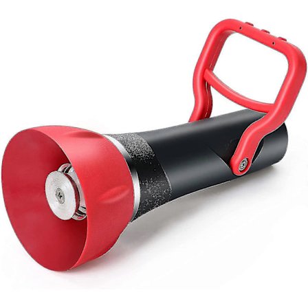 Brandmunstycke med högt flöde och stort avstängningshandtag, kraftig trädgårdsslang i brandmansstil