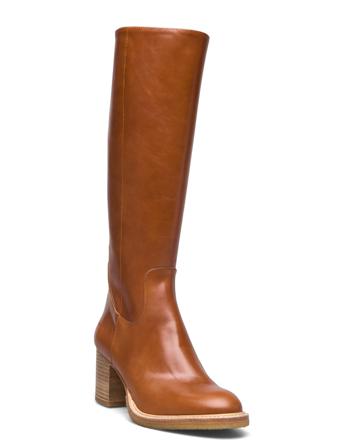 Bootie - Block Heel - With Zippe Høye Støvletter Brun ANGULUS