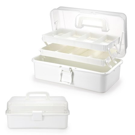 Bærbar Håndverksorganisator, 3-lags Plastboks med Skillevegger, Beige og Hvit for Medisin, Søm, Kunstutstyr