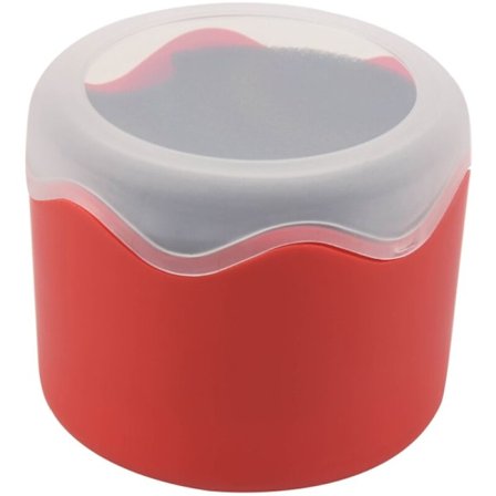 Rund plast klocklåda med röd svampkudde