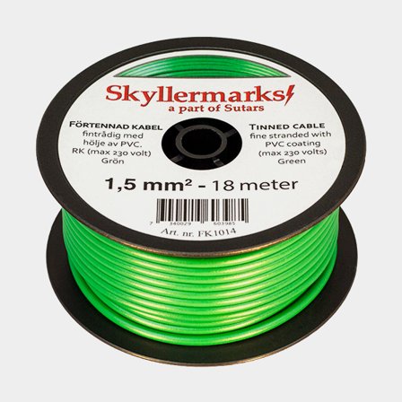 Tinattu kuparikaapeli Skyllermarks RK, pyöreä, yksisäikeinen, 1.5 mm², 18 meter, vihreä