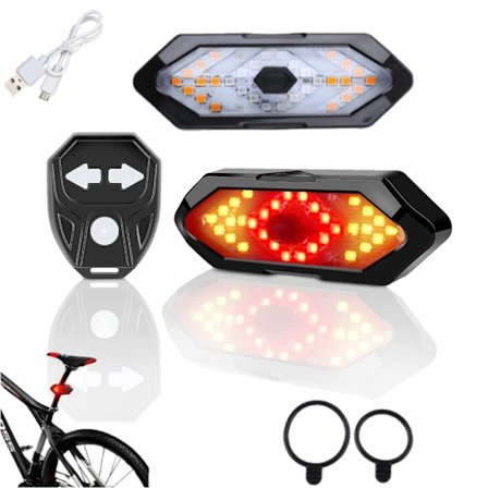 Genopladelig Cykellygte med 5 Tilstande & Fjernbetjening - Indbygget Bagblinklys & USB Opladning