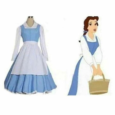 Vuxen Beauty And The Beast Belle Blue aid Dress Cosplay Kostym Halloween Q L