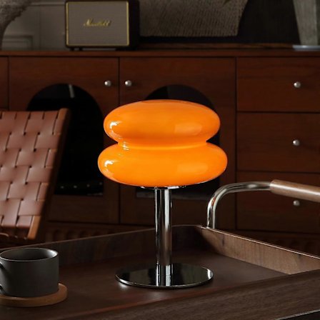 Glas Sengelampe til Soveværelse, Moderne Svampelampe fra Midten af Århundredet, Retro Æggetærte Lampe, Sød Natbordslampe til Pigegaver, Orange