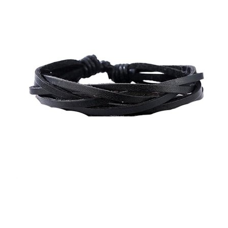 Handmade braided bracelet in authentic leather black for men