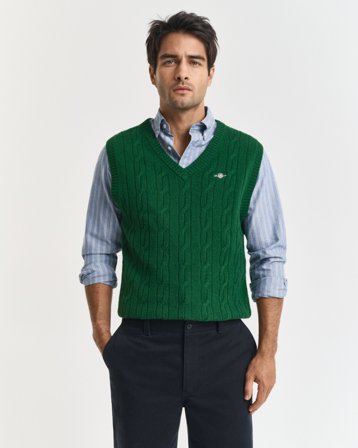 GANT Herren Zopfstrick Pullunder aus Lambswool (M) Grün