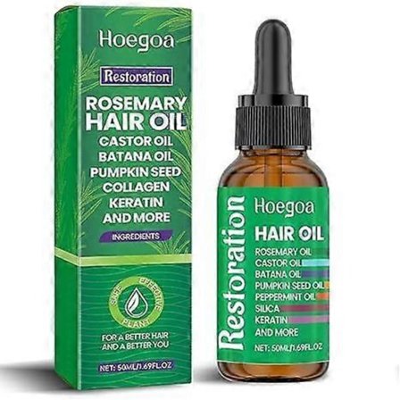 Rosmarin Hårolie med Batanaolie, Ricinusolie, Græskarkerneolie, Pebermynteolie, Silica, Keratin, Kollagen og Flere Hårgavnlige Ingredienser, O