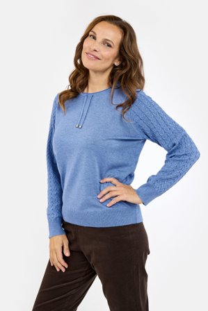 SIGNATURE - Langærmet Strik - Mellem Blå - Bindebånd