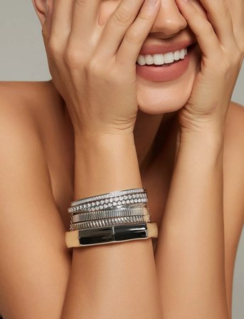 By Jolima Celine Crystal Bangle - Silver - ONE SIZE