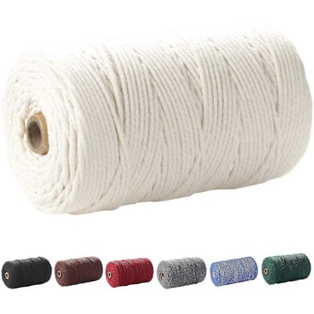 Makramé-tråd, 3 mm X 200 m (ca. 200 m) 100 % naturlig bomull, mykt ufarget tau, beige