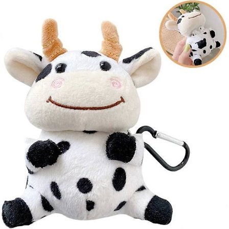 Plush-docka fodral kompatibelt med Airpods, söt griskulting ko mjuk päls fluffig fodral med nyckelring (Airpods 1 & 2, söt ko)