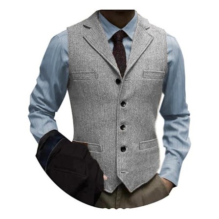 Herre Tweed Dress Vintage Vest Sildebensmønstret Ull Prom Vest