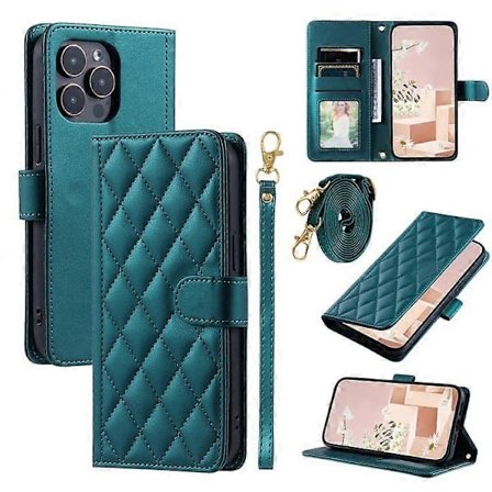 Kompatibelt Skal Kompatibelt med iPhone 14 Pro Max Läder Ställ Plånbok Flip Telefonfodral Rhombus Grid-Perfet