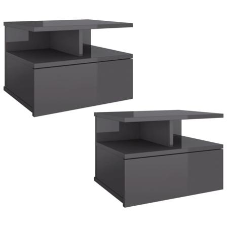 Vidaxl Svävande Sängbord 2 St Grå Högglans 40x31x27 Cm Konstruer Grå