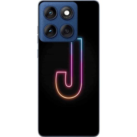 Kompatibel Mobilcover til Motorola Motorola Edge 60 Minimalistisk neonbogstav J i farveskiftende lys mod sort baggrund
