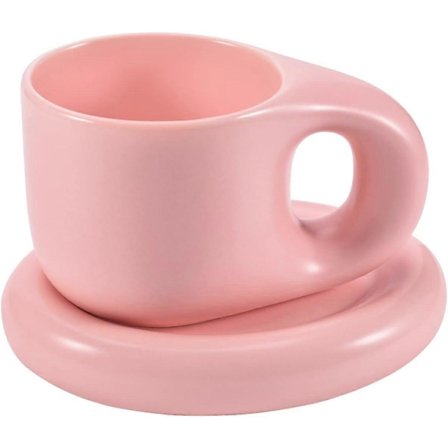 Keramisk Kaffekopp med Fat, Kreativ Söt Tjockt Handtag Kopp med Fat för Kontor och Hem