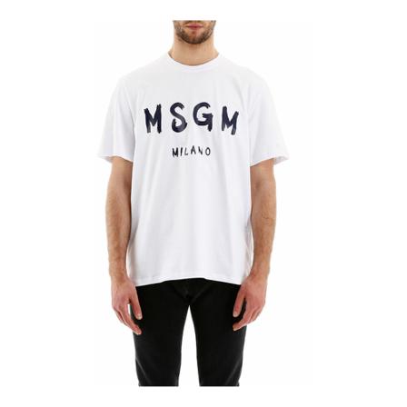 Msgm, paint brushed logo t-shirt Wit, Heren, Maat:M,Cotton