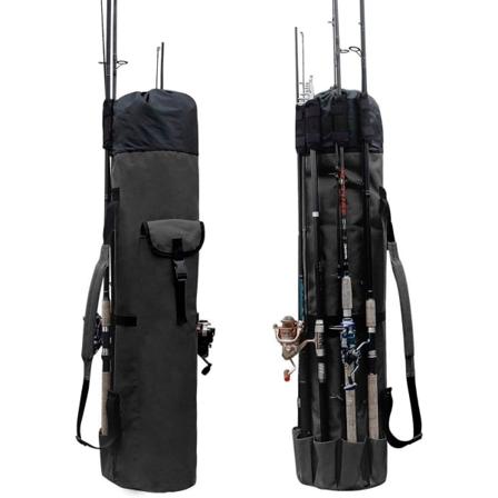 Galaxy Slitstark Canvas-kalastussauva- ja kelaorganisaattorikotelo - Tilaa 5 sauvalle ja välineille (musta)