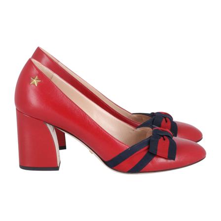 Gucci Vintage Web Bow Block Heel Pumps , Rood , Dames , Maat: 39 EU