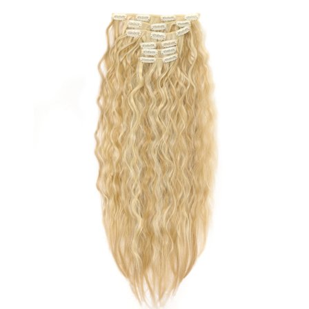 Syntetisk lockigt klipp i hårförlängning 6 st 16 klipp Natural Wave Brown Highlight Hårstycke Corn Wave Hår för kvinnor