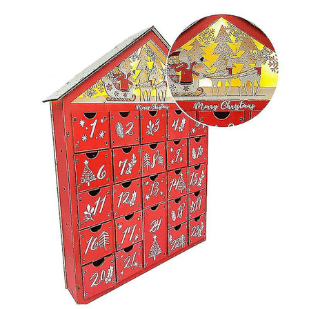 Træ Adventskalender Med LED Lys 24 Opbevarings Skuffer Nedtællingskalender Til Julepynt