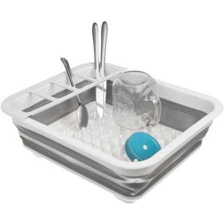 Hopfällbart diskställ med flera fack - Silikon, PP och TPR disk- och bestickhållare - 36x31cm