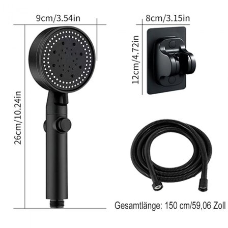 Håndbruser justerbar 5-i-1 skyllehoved med stopknap 1,5 m slange