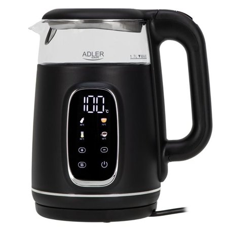 Adler Vattenkokare LED med temperaturkontroll 1,7L - Svart/Silver