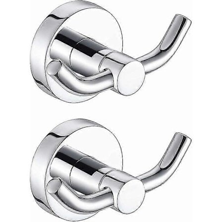 Sæt med 2 krom badeværelseshåndklædekroge Dobbelt håndklædekrog Ideel til ophængning af badekåber, håndklæder, køkkenredskaber og frakker. FVQ