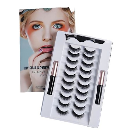 Magnetiske Øjenvipper Sæt, 10 Par 3D Lim-frie Falske Vipper med Linere, Svedsikre Genanvendelige Strips, til Begyndere og Sensitive Øjne