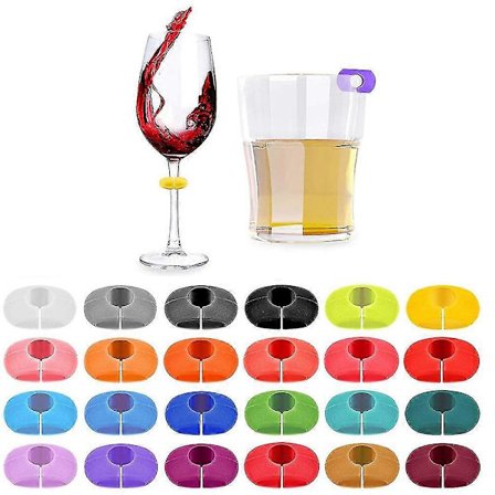 24 stk. Vinglas Charm Tags, Silikone Vinglas Drikkevaremarkører til Barfest Martinis Cocktail Champagne Stilkglas (Fww)