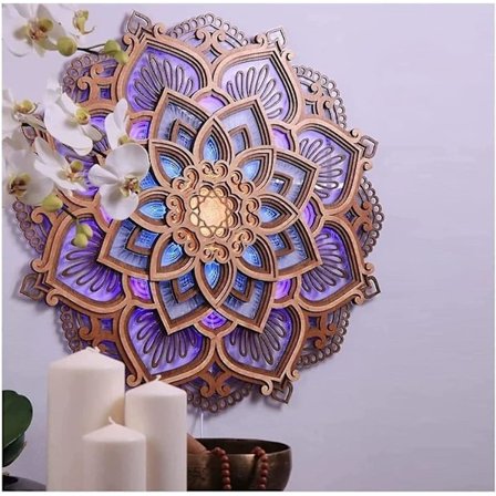 Kreativ Lotus-formet Mandala Yoga Rom Nattlys Kreativ Drøm Treet Mandala Vegg Atmosfære Lys StueSoverom Veggdekorasjon(Akryl)