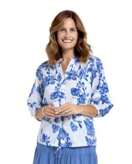 Bluse med V-udskæring og 3/4-ærme Augusta Blå - 38 - Åshild