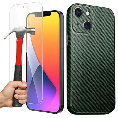 Silicone cover - PROSHOP - til iPhone 13 - Mosaik mønster - Natgrøn - Inkluderet hærdet glas