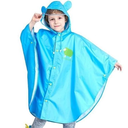 (XL-Blå) Vanntett regnponcho for barn med hette, regnfrakk