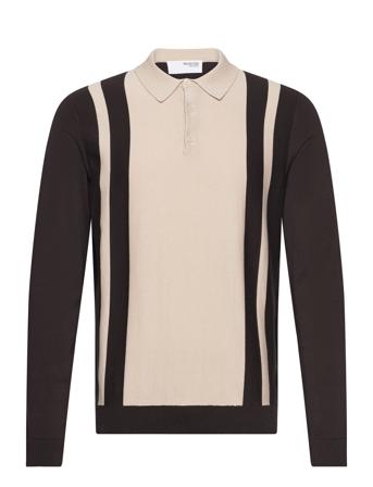 Slhmattis Ls Knit Polo B Knitwear Long Sleeve Knitted Polos Brun Selected Homme*Betinget Tilbud