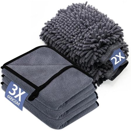 Bilrengöringskit 3-pack mikrofiber bilduk & 2-pack mikrofiber biltvättshandske
