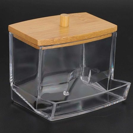 Bomuldstest??Bchenbox, tandstikdispenser, vatpinddispenserholder, klar bambusæske til tandstikker vatpinde (rektangulær)