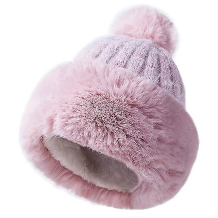 Dame Faux Fur Strikket Lue med Fleecefôr Vintervarm Ushanka Lue Beanie Skikappe