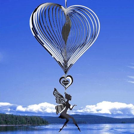 Hjærtevindspil, hjerteformede vindspil, roterende vindspil til haven, 3D-vindspil i rustfrit stål til indendørs- og udendørsdekoration (FMY)