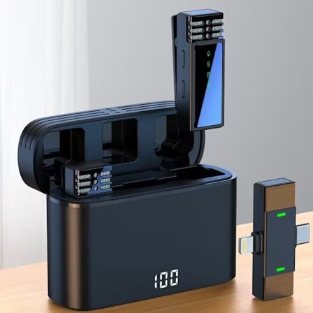 J68 Lagerhus Trådløs Mikrofon Sort En til To [Støjreduktion + Reverb + Lydløs] Kompatibel med Iphone og Type-C