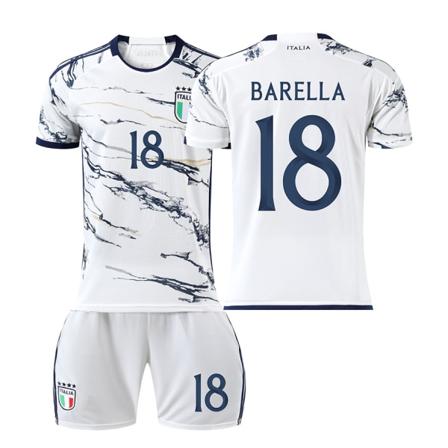 23-24 kauden Euroopan Cup Italian vierasjalkapalloasu 6 Verratti 1 Donnarumma 18 Barella paita No. 18 Away #16