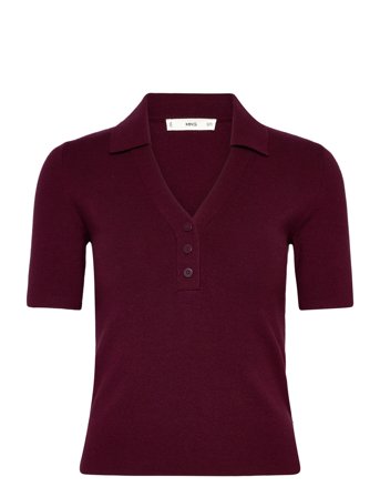 Mango Fine-Knit Sweater With Shirt Collar - Burgundy - L