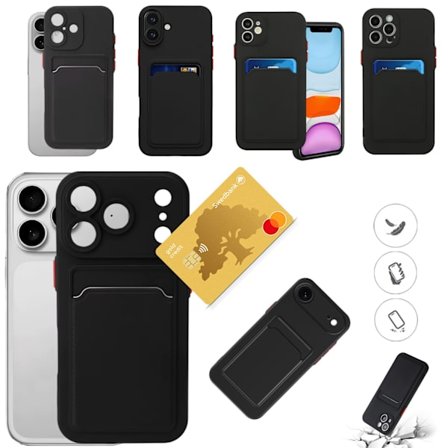 Valitse: Iphone 17/16/15/14/13/12/11 kuori korttipidike paikka musta -