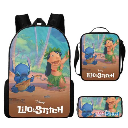 Stitch-reppu, koululaukku, kynäpussi, lounaslaukku, 3 osan sarja Stjärnklar natt blå