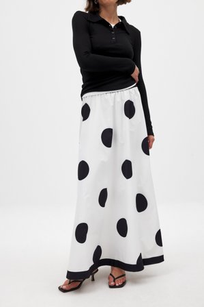 Linn Eklund x NA-KD Maxirock mit elastischem Bund und großen Punkten - A-Linienröcke - Dotted - EU 36