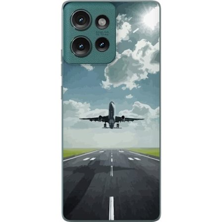 Yhteensopiva Puhelinkuori Motorola Motorola Edge 50 Lentokone nousee kiitoradalta kohti sinistä taivasta, voimakas matka- ja ilmailuaihe täydellinen