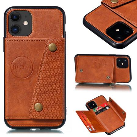 Iphone 12 Mini - Retro Skal Med Korthållare Ljusbrun